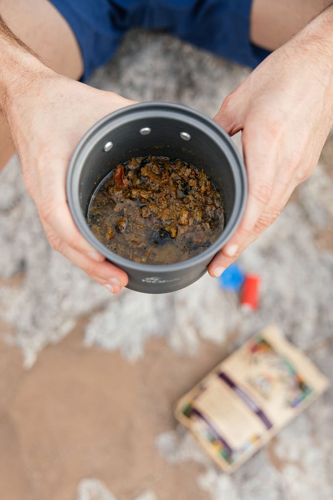 Hungry Hiker dehydrated meal cooking on a hike