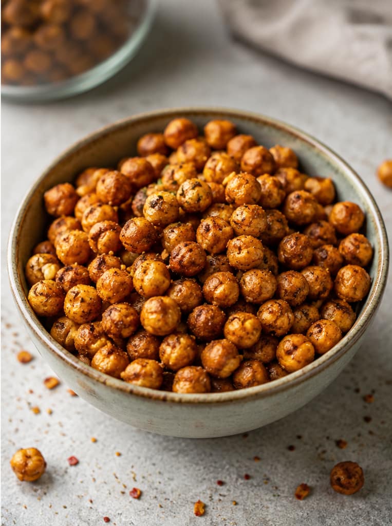 Crunchy roasted chickpeas seasoned with spices for a hiking snack